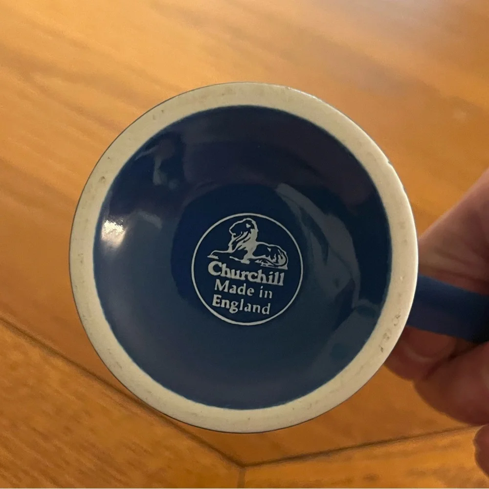 Vintage Blue Churchill mug with red rim and white interior. - Picture 4 of 6